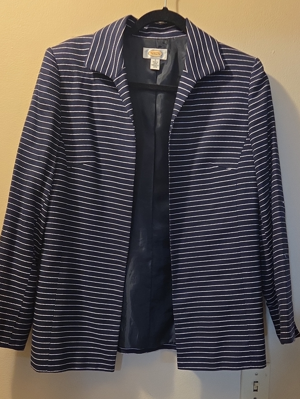 Talbots Navy and White Striped Open Blazer